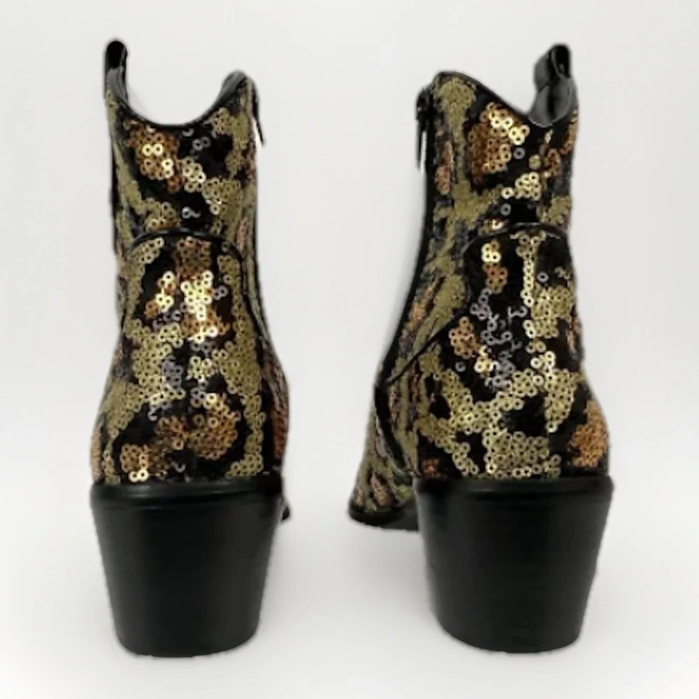Betsey Johnson Cowboy Boots‎ Lucki Leopard Sequin Sz 6 Animal Print Cowgirl Glam
